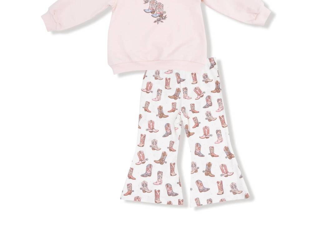 NEW ANGEL DEAR girls french terry oversize sweatshirt & bell bottom set in futur